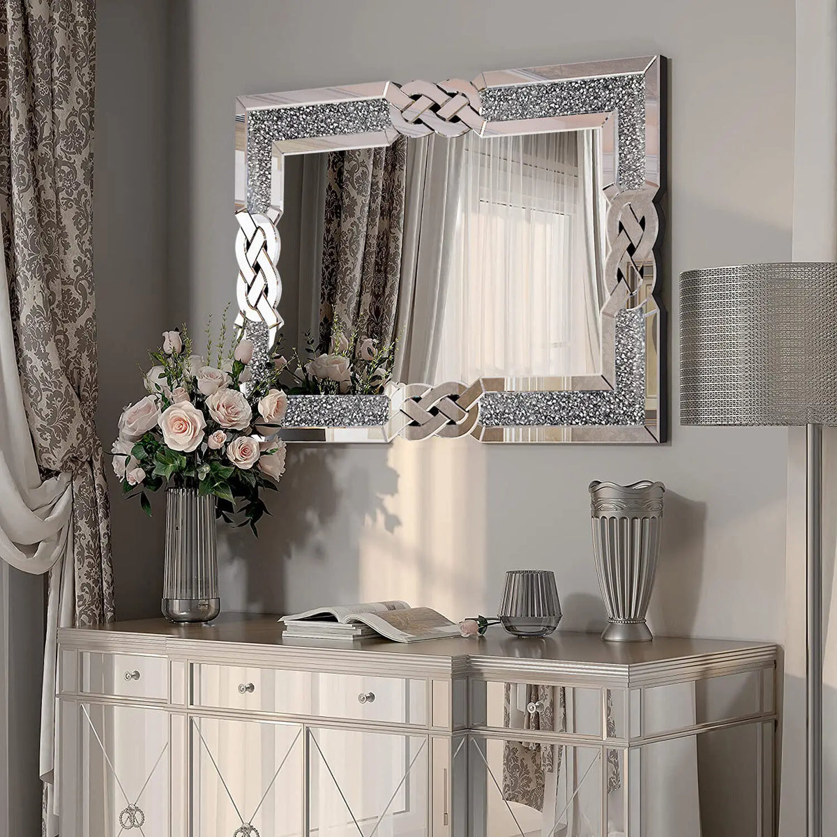 LUVODI Diamond Wall Mirror With Crushed Diamond Detailing Decorative