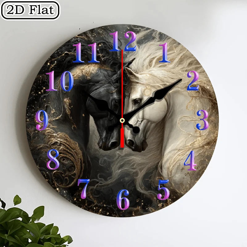 Suita Rustic Horse Wood Wall Clock Farmhouse Silent Decor