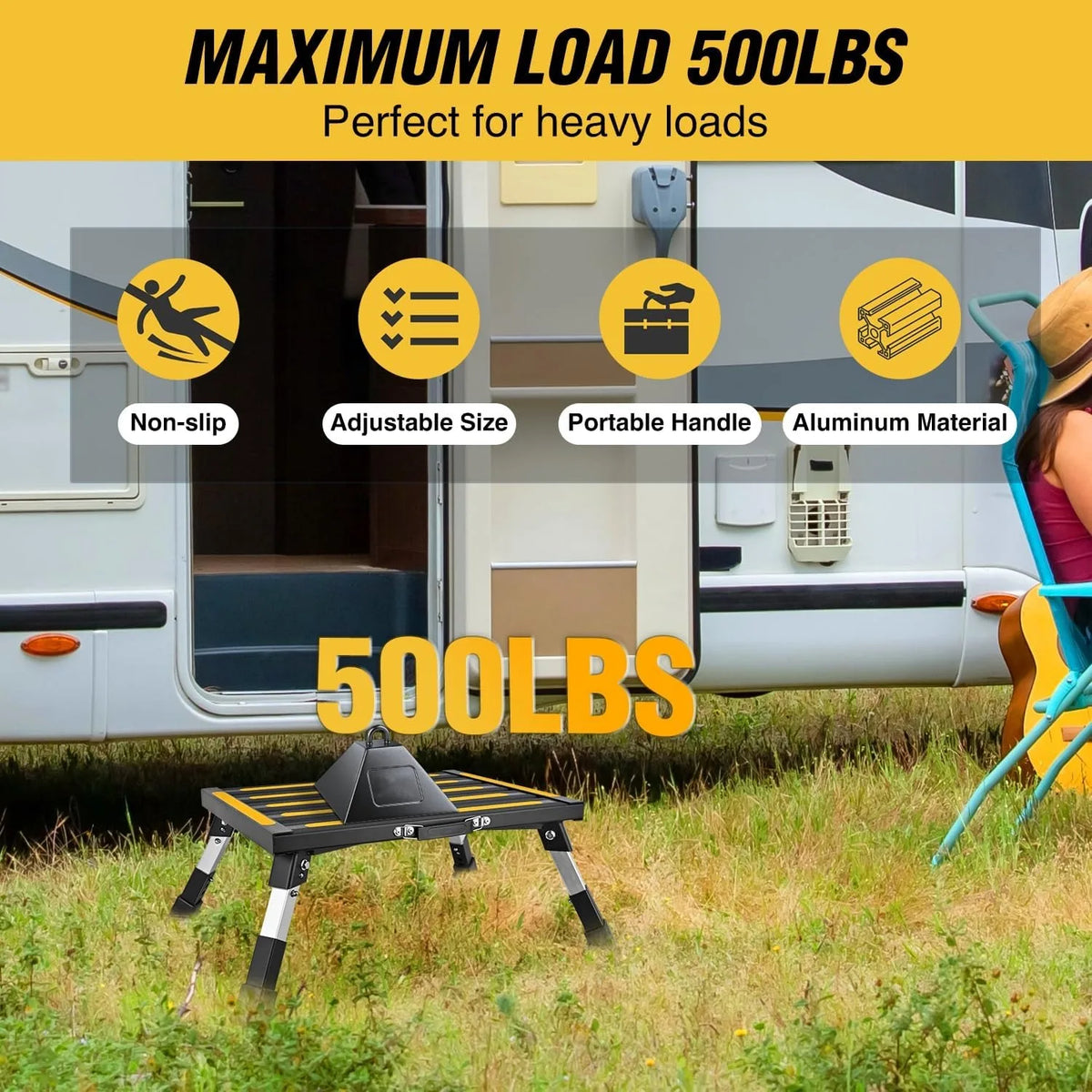 Nilight Portable RV Step Stool Aluminum Heavy Duty Anti Slip