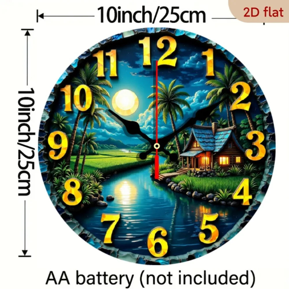Rustic Farmhouse Wall Clock With Palm Tree Design Silhouette