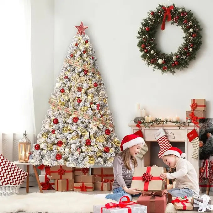 HiMISS Pre Lit Snowy Artificial Christmas Tree With Led Lights