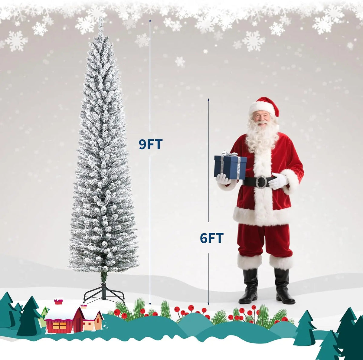 Studyset Artificial Pencil Christmas Tree With Snow Flocking Branches