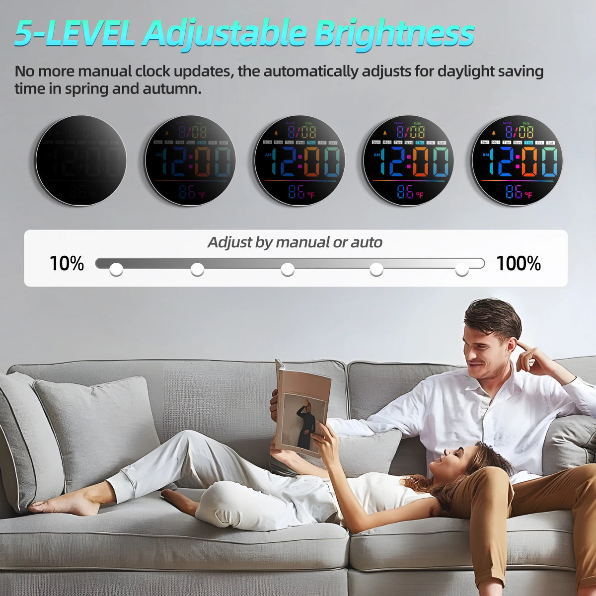 LED Wall Clock With Timer Temperature Date Night Light Alarm