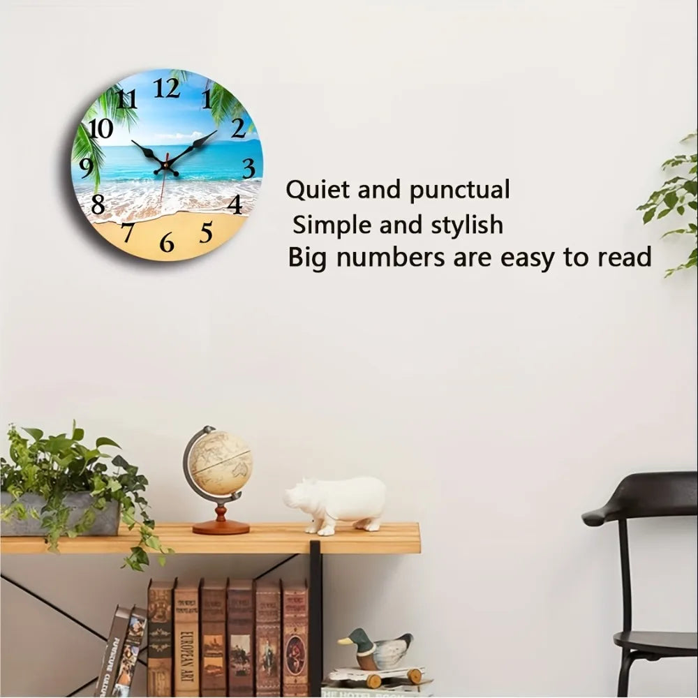 XMSJ Wooden Round Wall Clock Silent Decorative Living Room Accent