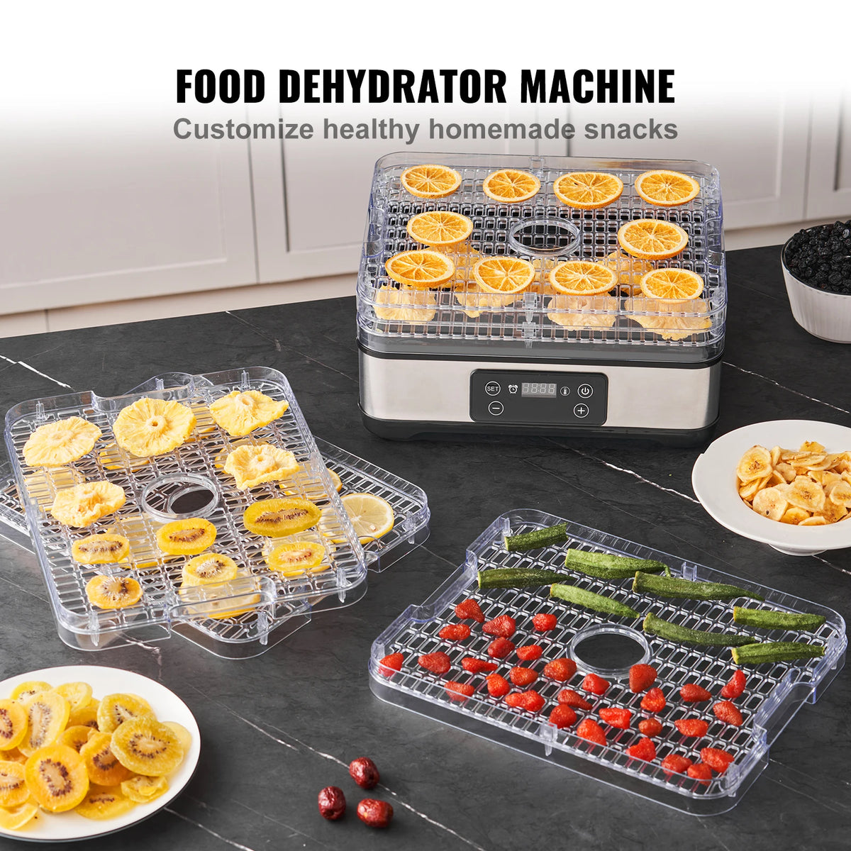VEVOR 5 Tray Food Dehydrator Stainless Steel Dryer With Timer