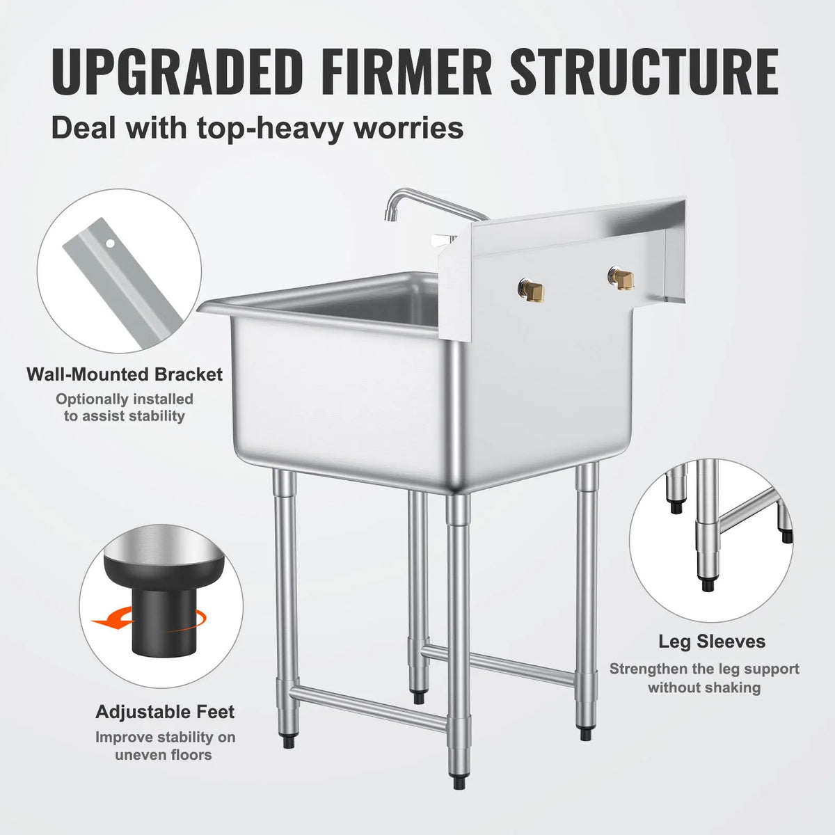 Stainless Steel Commercial Kitchen Sink With Faucet Free Standing Frame
