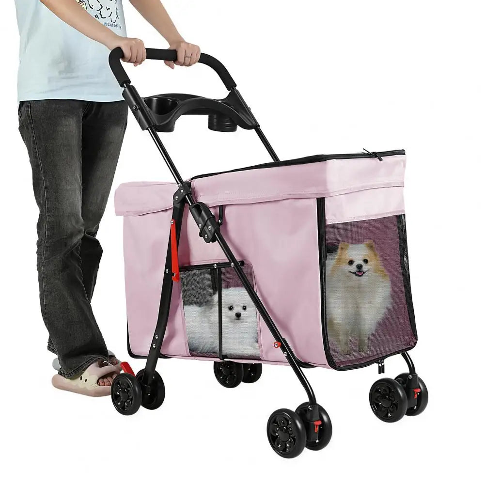 Dog Stroller 360-degree Wheels Foldable Pet Cart 5 Ventilation Windows Removable Tray Outdoor Travel for Small Medium Dogs Cats
