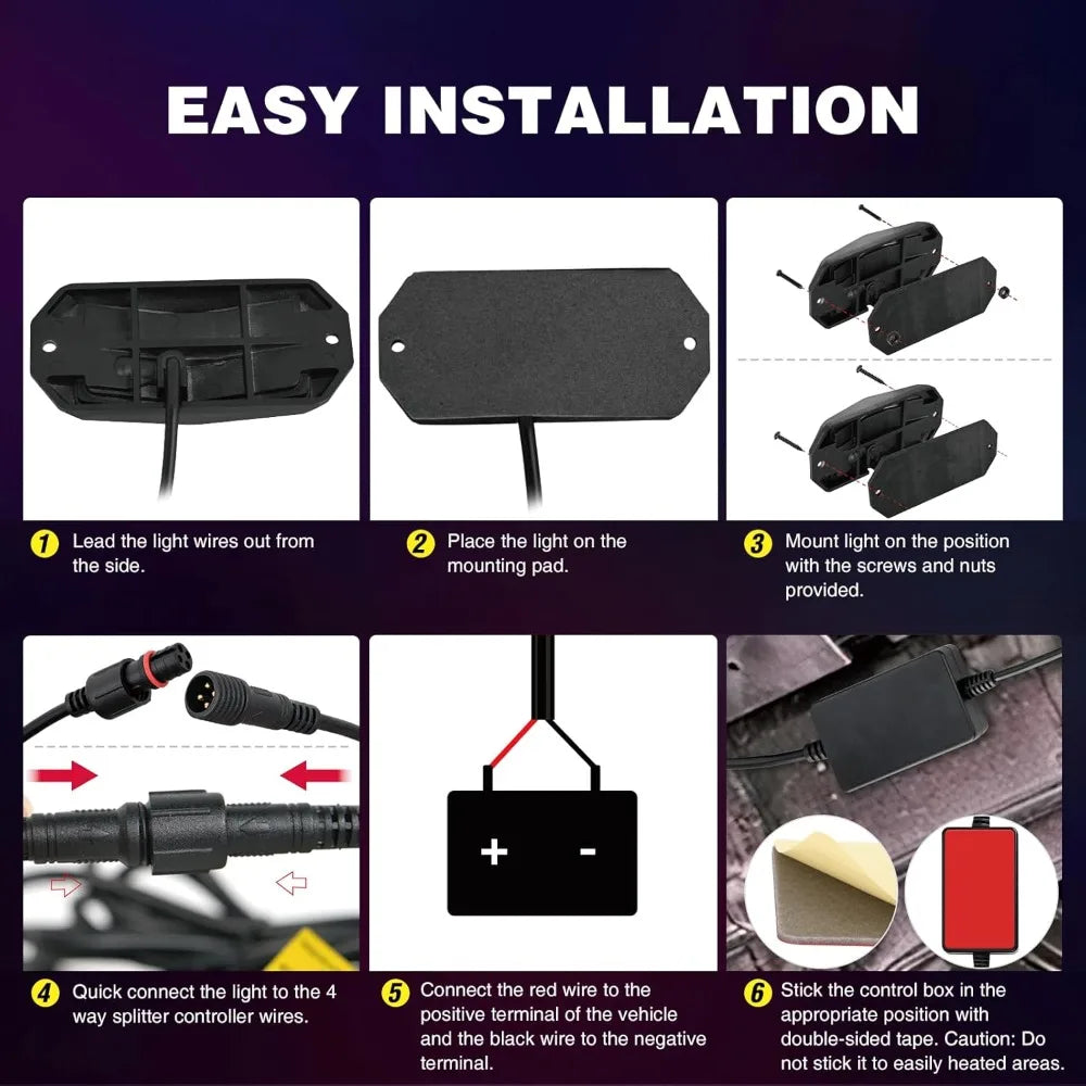 Nilight RGB Rock Lights Kit Underglow With Remote App For Jeep Truck SUV ATV UTV