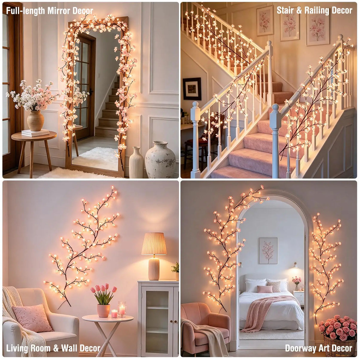 Cherry Blossom Vine Lights With Remote Timer For Room Decor