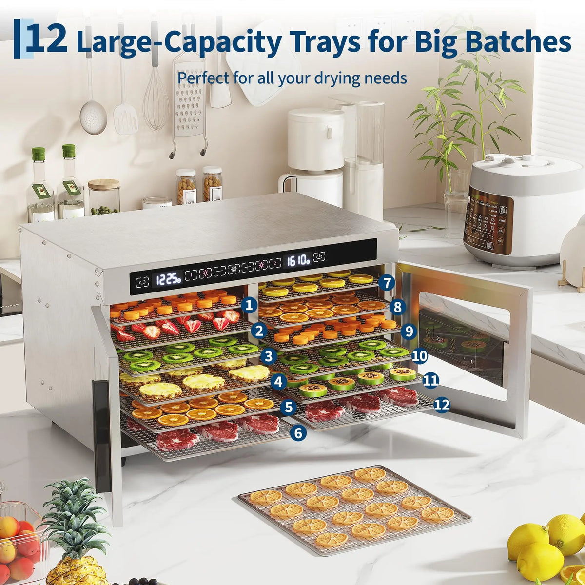 Adoolla Dual Zone Food Dehydrator 12 Tray Stainless Steel Jerky Dryer