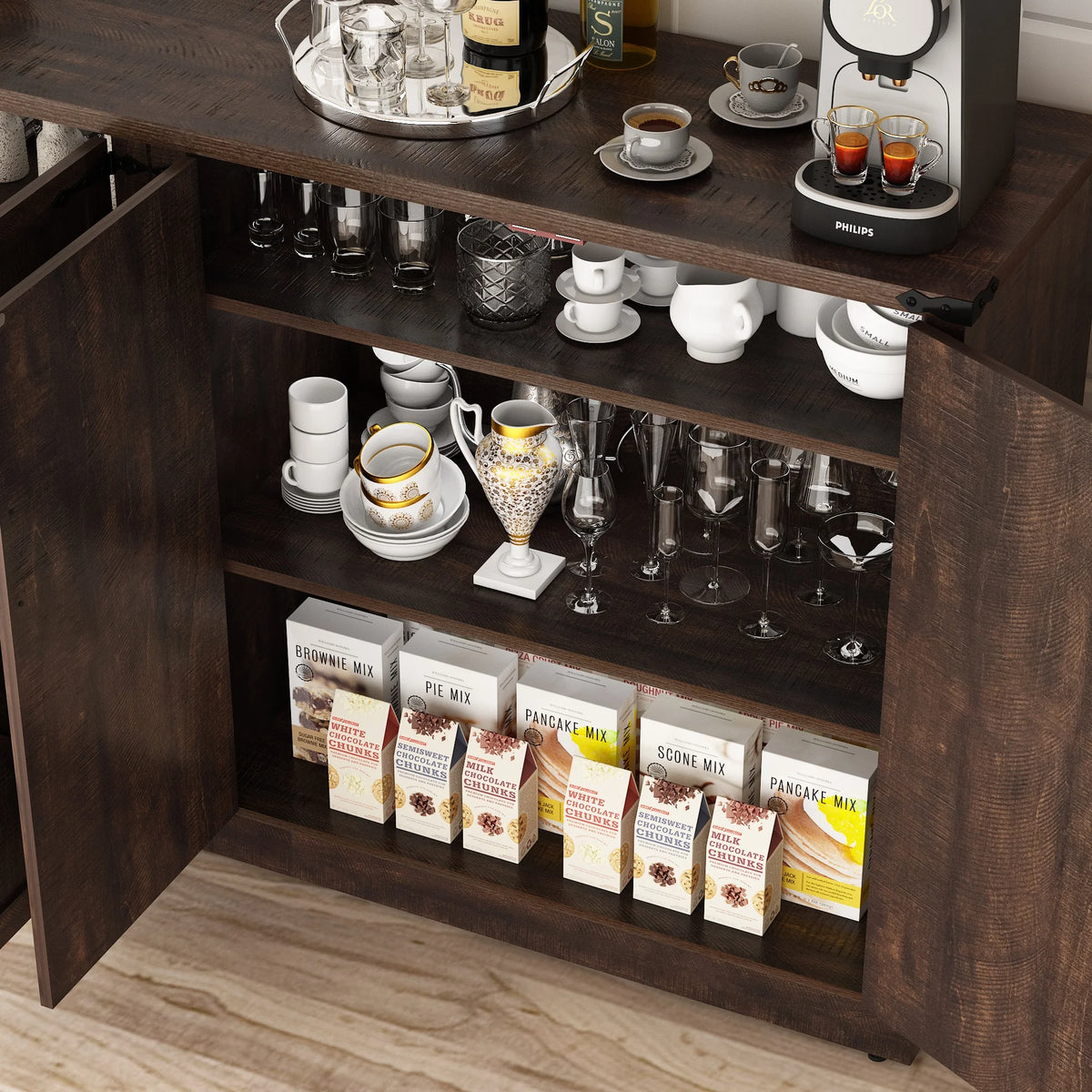 QiaoShiRen Buffet Cabinet With Drawers And Doors Farmhouse Kitchen