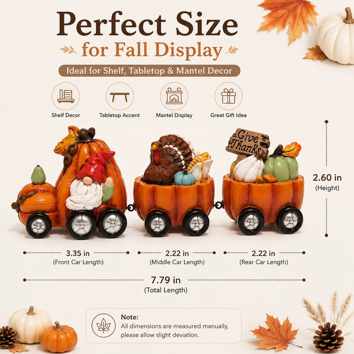 Hodao Resin Thanksgiving Pumpkin Train Figurine With Gnome And Turkey