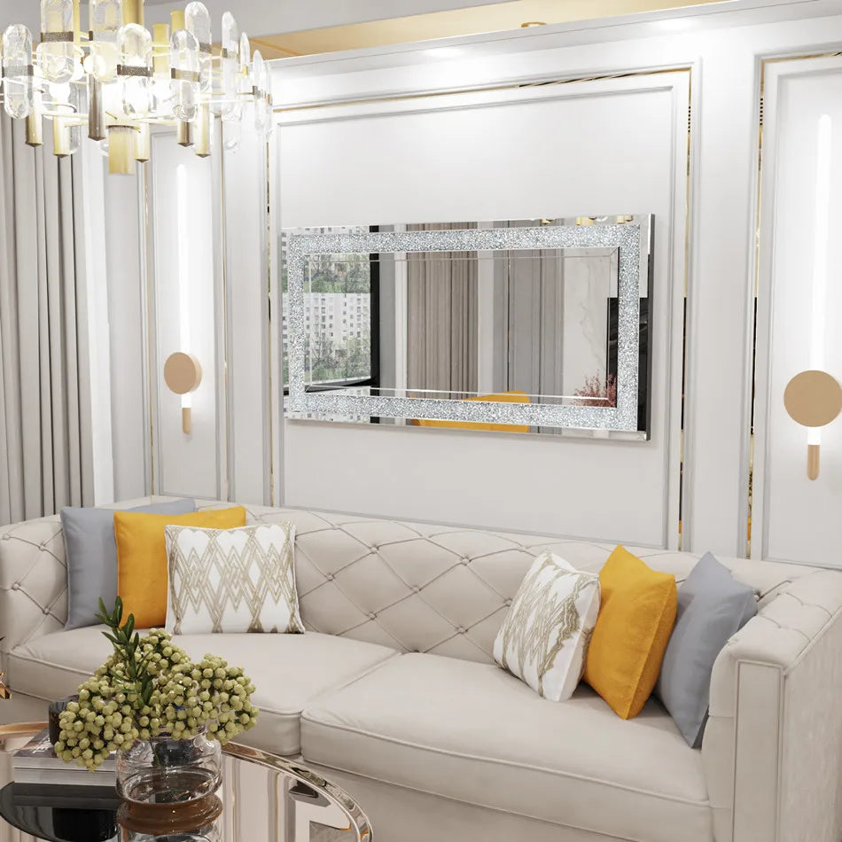 LUVODI Frameless Wall Mounted Vanity Mirror With Crystal Rhinestones
