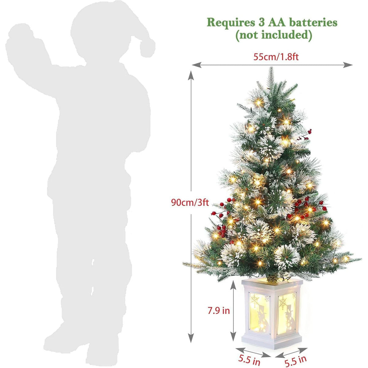 Pre-Lit Artificial Christmas Trees With Potted Bases, 8 Lighting Modes