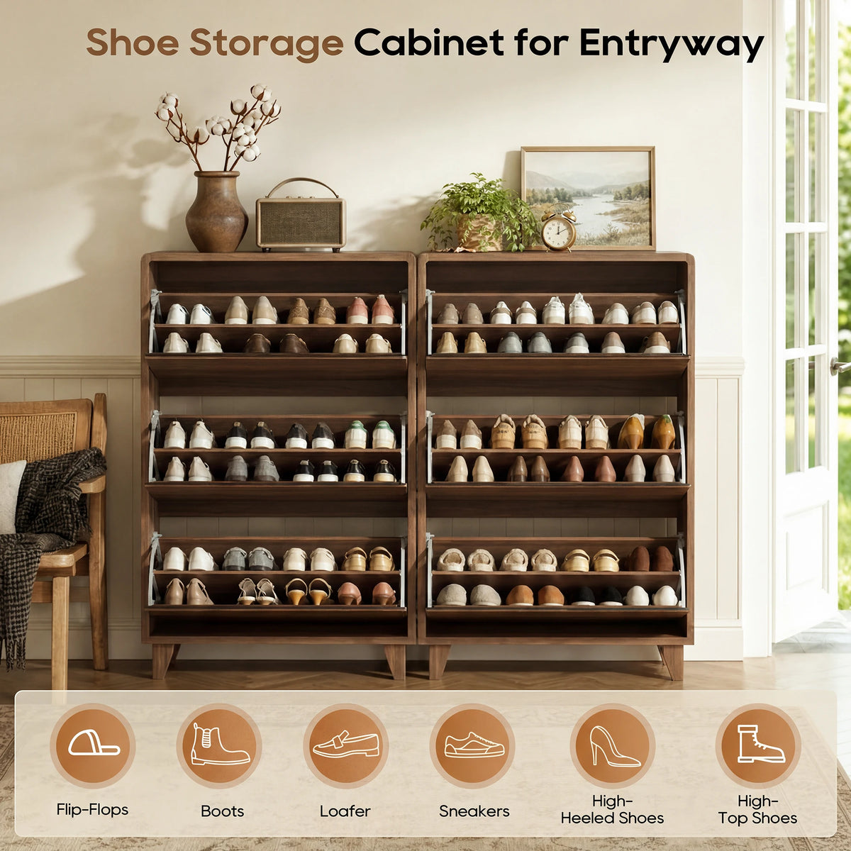 TCGBKAF Freestanding Slim Shoe Storage Cabinet Narrow Shoe Organizer with 3 Flip Drawers Adjustable Removable Shelves & Top Display Shelf Entryway Hallway Shoe Cabinet
