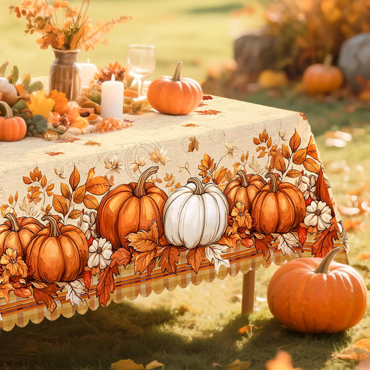 Autumn Farmhouse Pumpkin Print Polyester Tablecloth