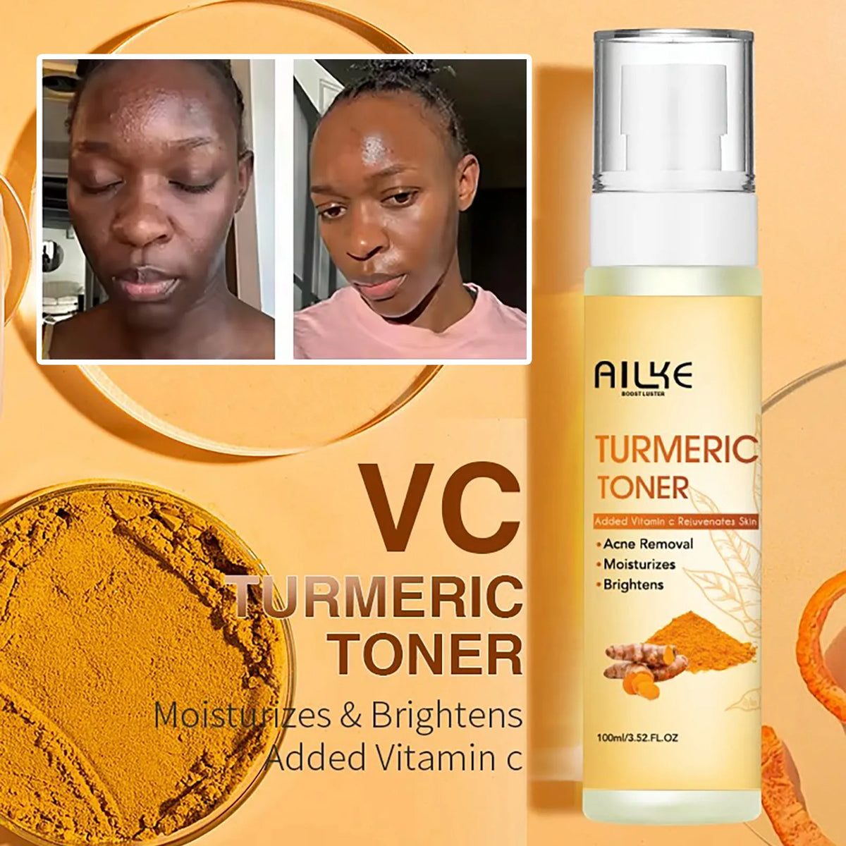 AILKE Organic Turmeric Skincare Kit for Brightening and Hydration