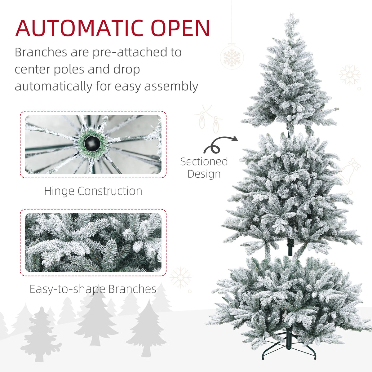 Snow Flocked Artificial Christmas Tree With 1401 Tips And Hinged Sections