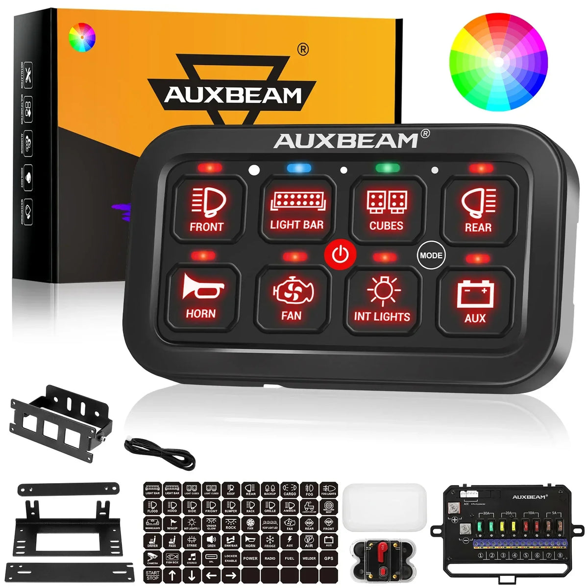 Auxbeam SixToEight Gang LED Switch Panel For Truck Caravan Boat