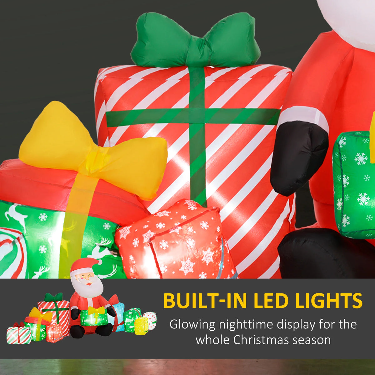 Inflatable Santa Claus With Gift Boxes LED Lights For Lawn