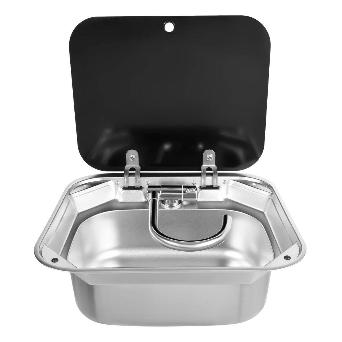 RV Sink With Foldable Tempered Glass Cover And Faucet Stainless Steel Camper Van