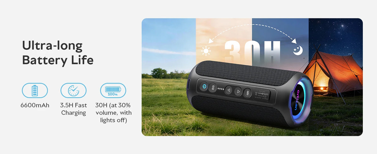 Ortizan Portable Bluetooth Speaker With Deep Bass And RGB Lighting