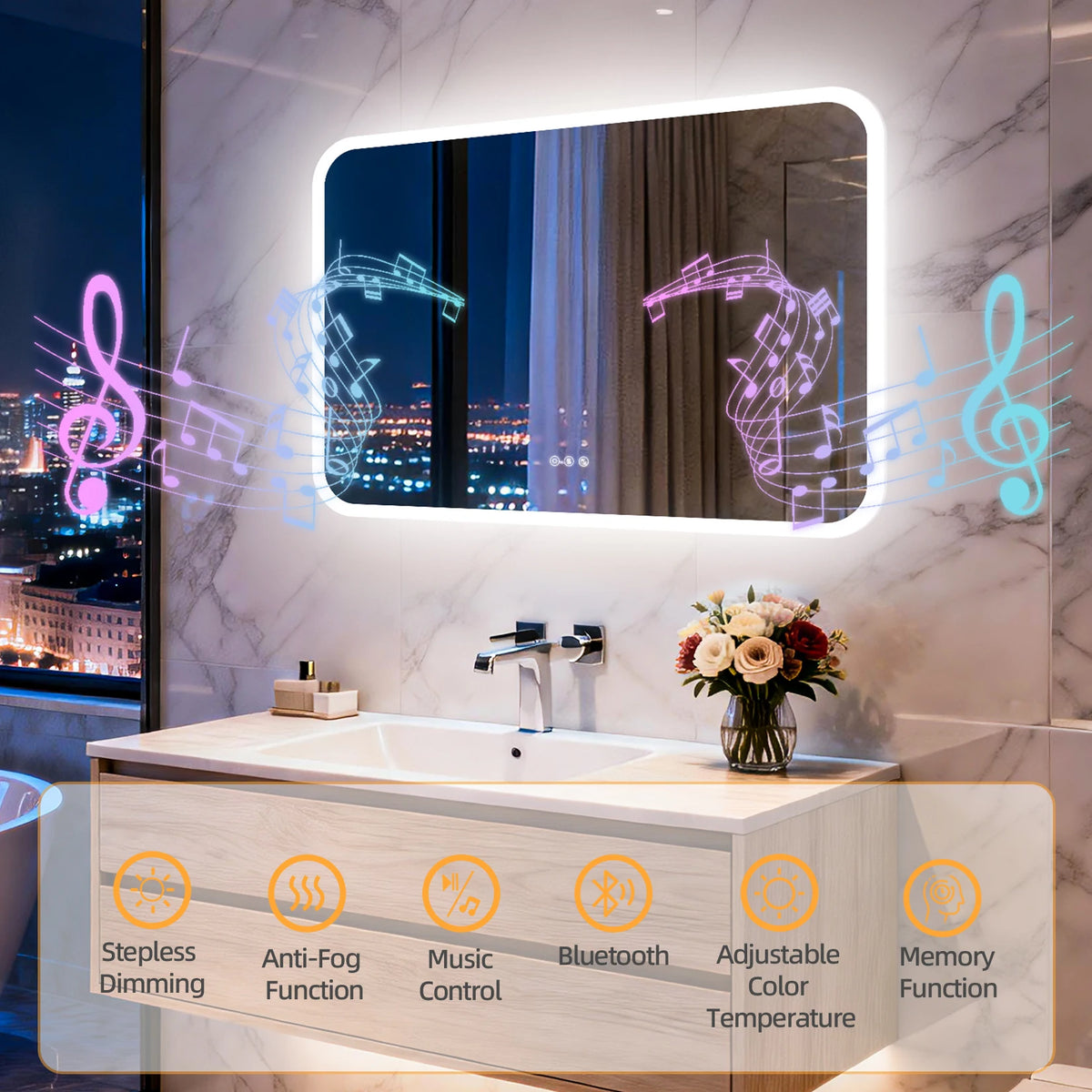 Smart Led Bathroom Mirror With Bluetooth Speakers Anti Fog