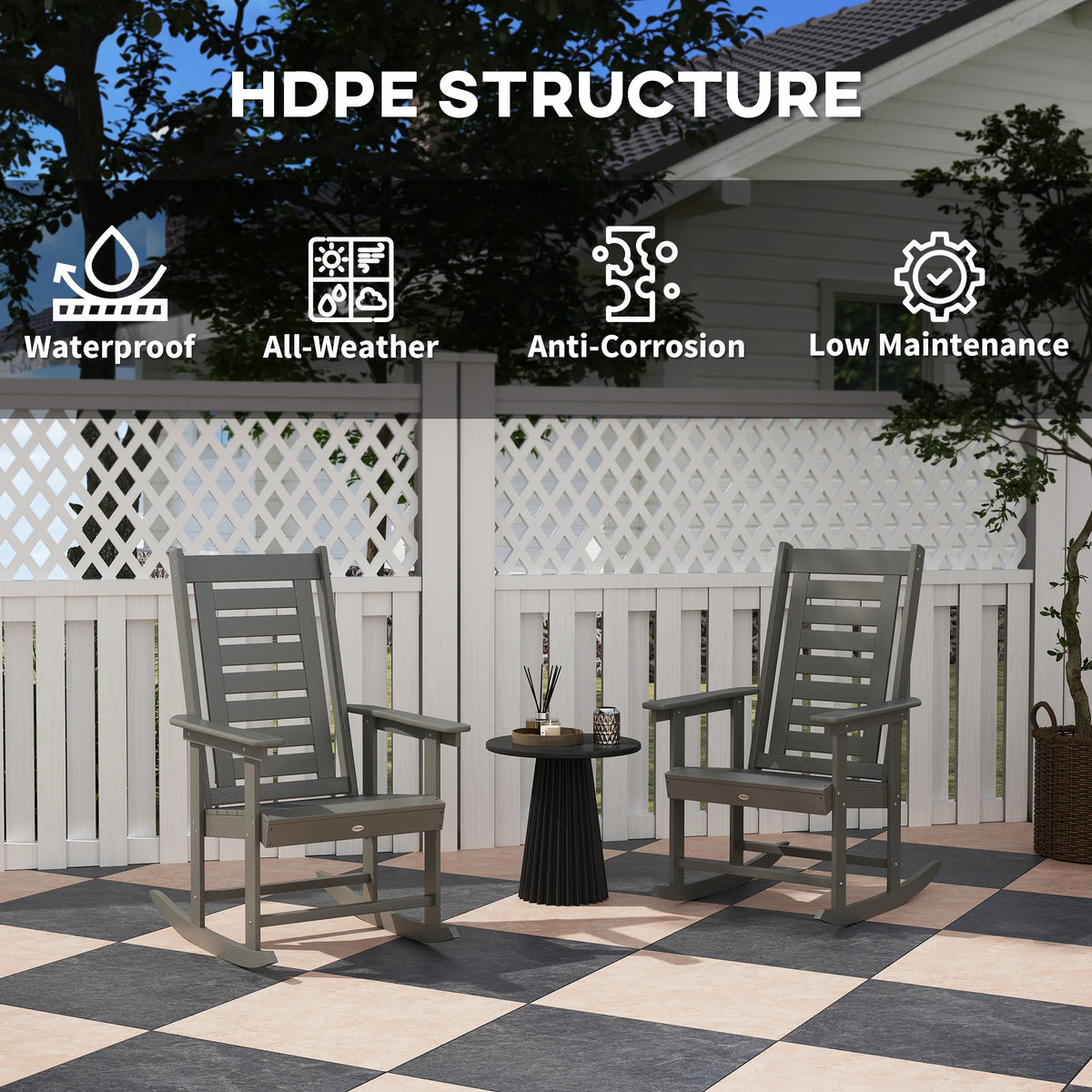 Two Outdoor Rocking Chairs HDPE High Back Patio Rockers