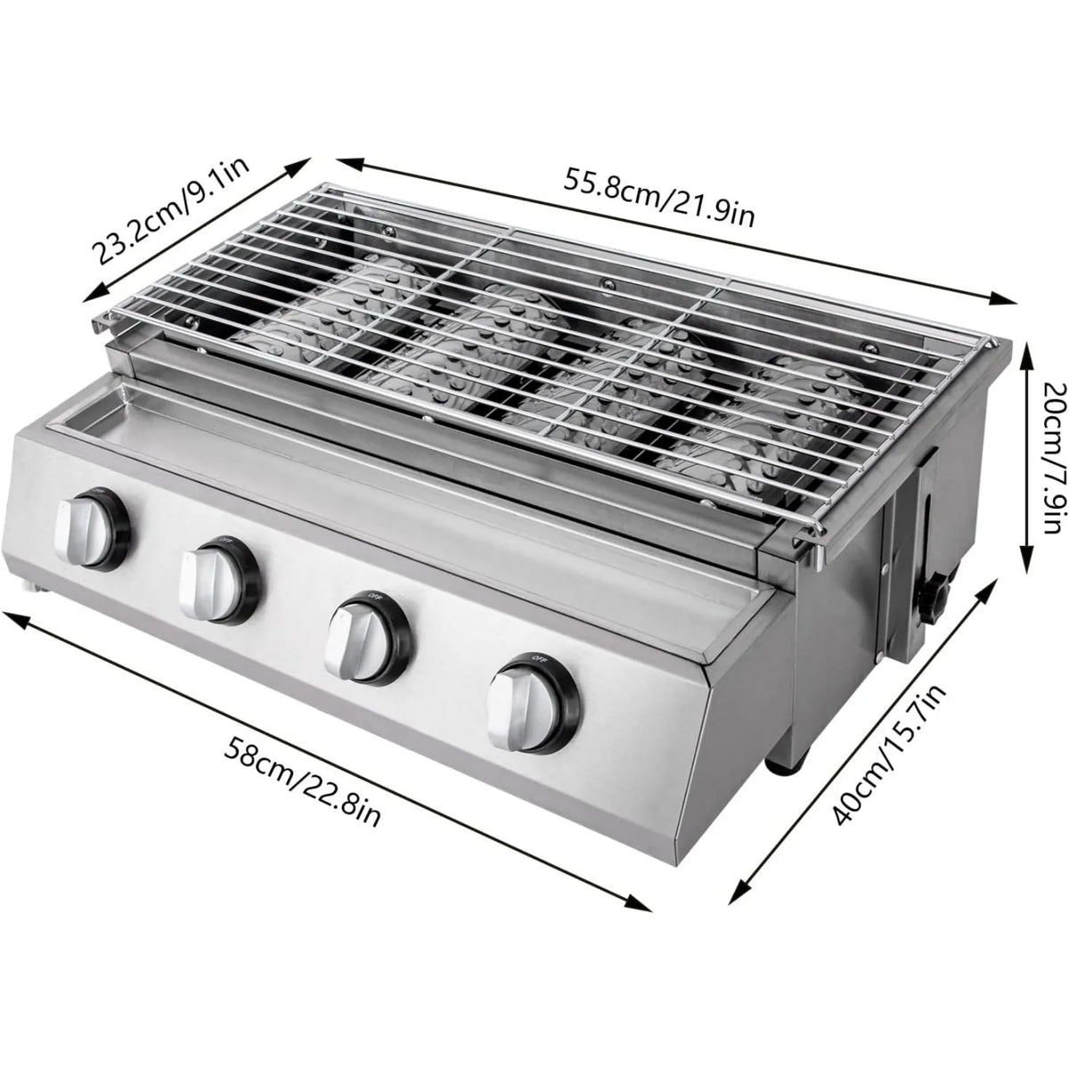 Professional Four Burner Stainless Steel Tabletop Propane Gas Grill Smokeless