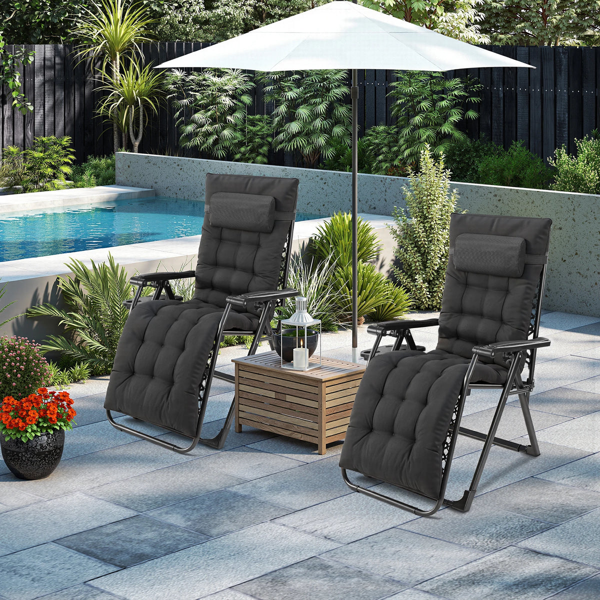 JHK Portable Zero Gravity Recliner Chairs Set Of 2 With Cup Holders Outdoor