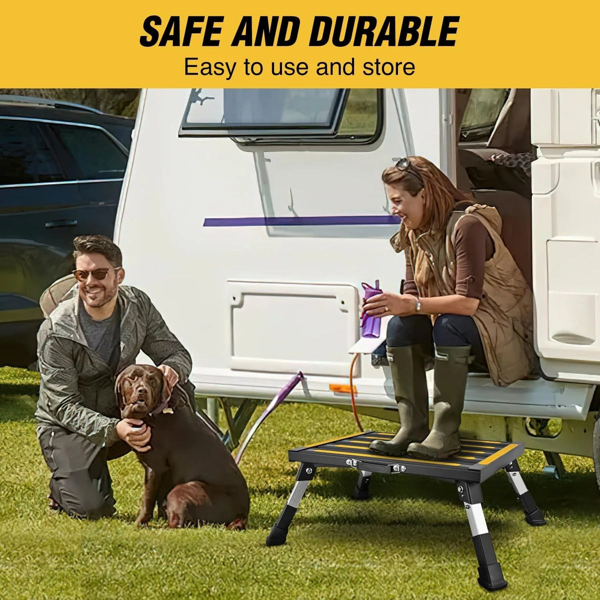 Nilight Portable RV Step Stool Aluminum Heavy Duty Anti Slip