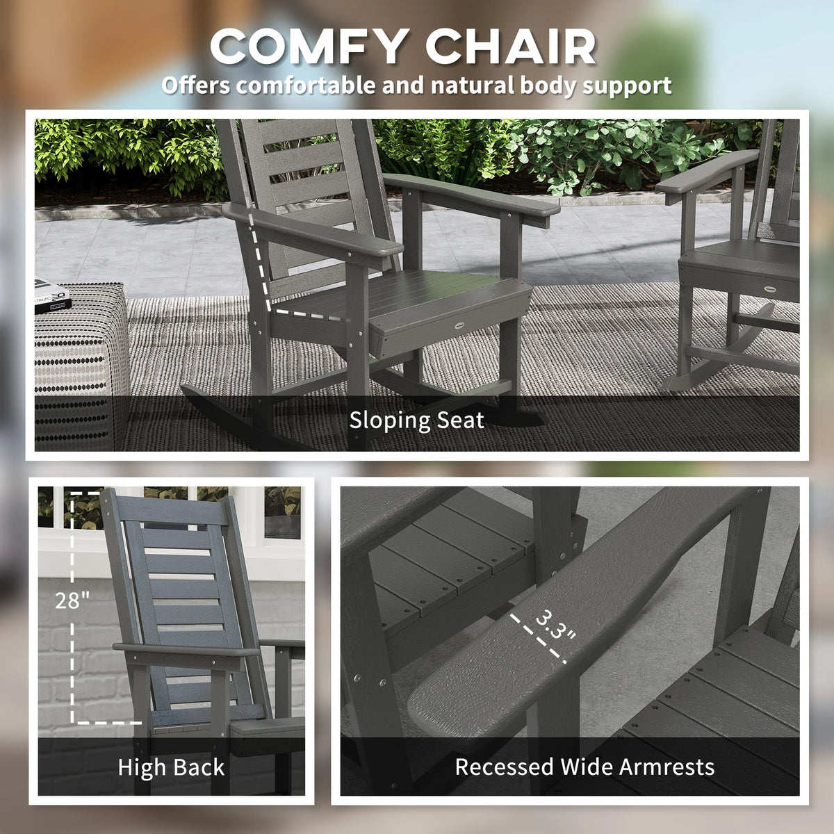 Two Outdoor Rocking Chairs HDPE High Back Patio Rockers