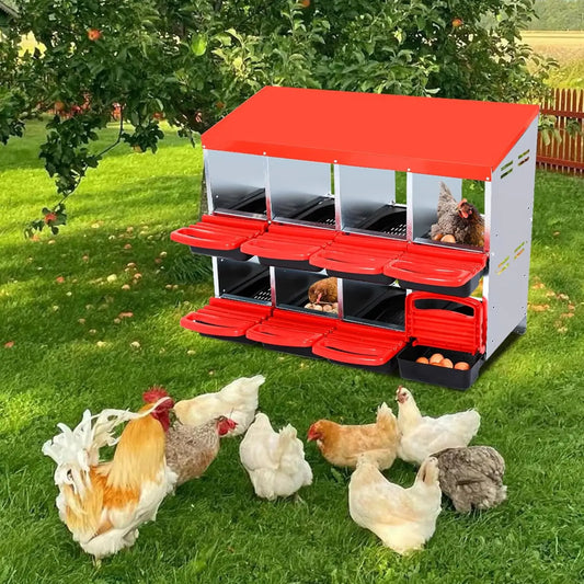 HiMISS Metal Hen Nesting Box With Roll Out Egg Collection Multi Compartment Chicken Coop