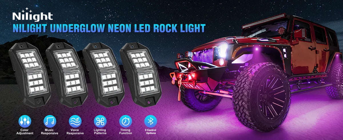 Nilight RGB Rock Lights Kit Underglow With Remote App For Jeep Truck SUV ATV UTV