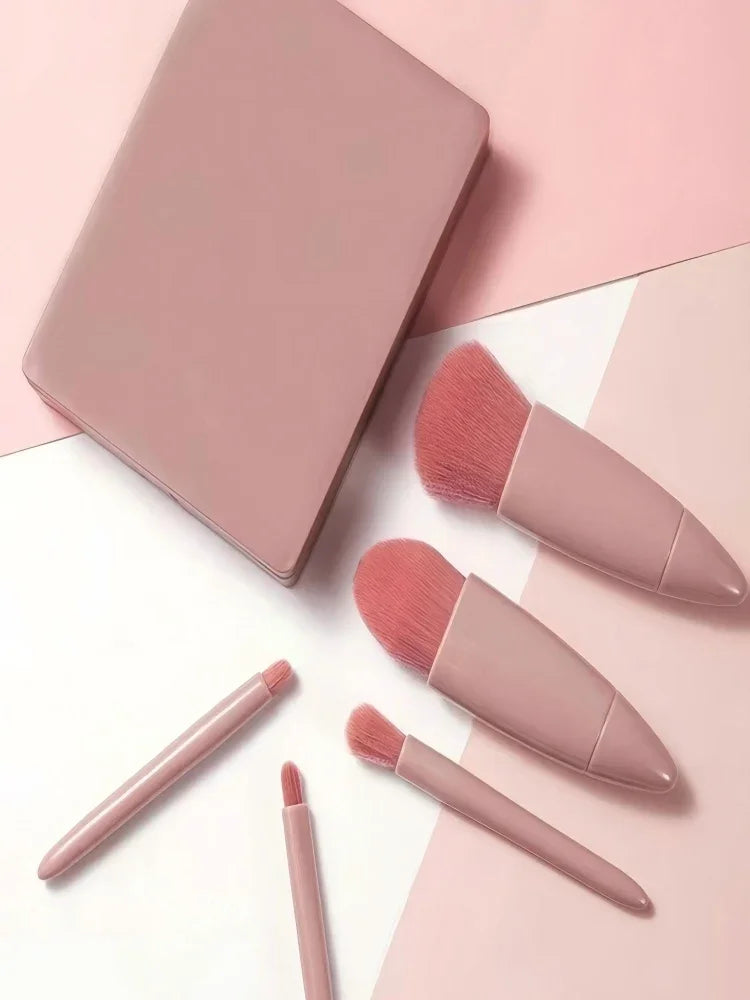 Makeup Brush Set With Compact Mirror And Soft Bristles