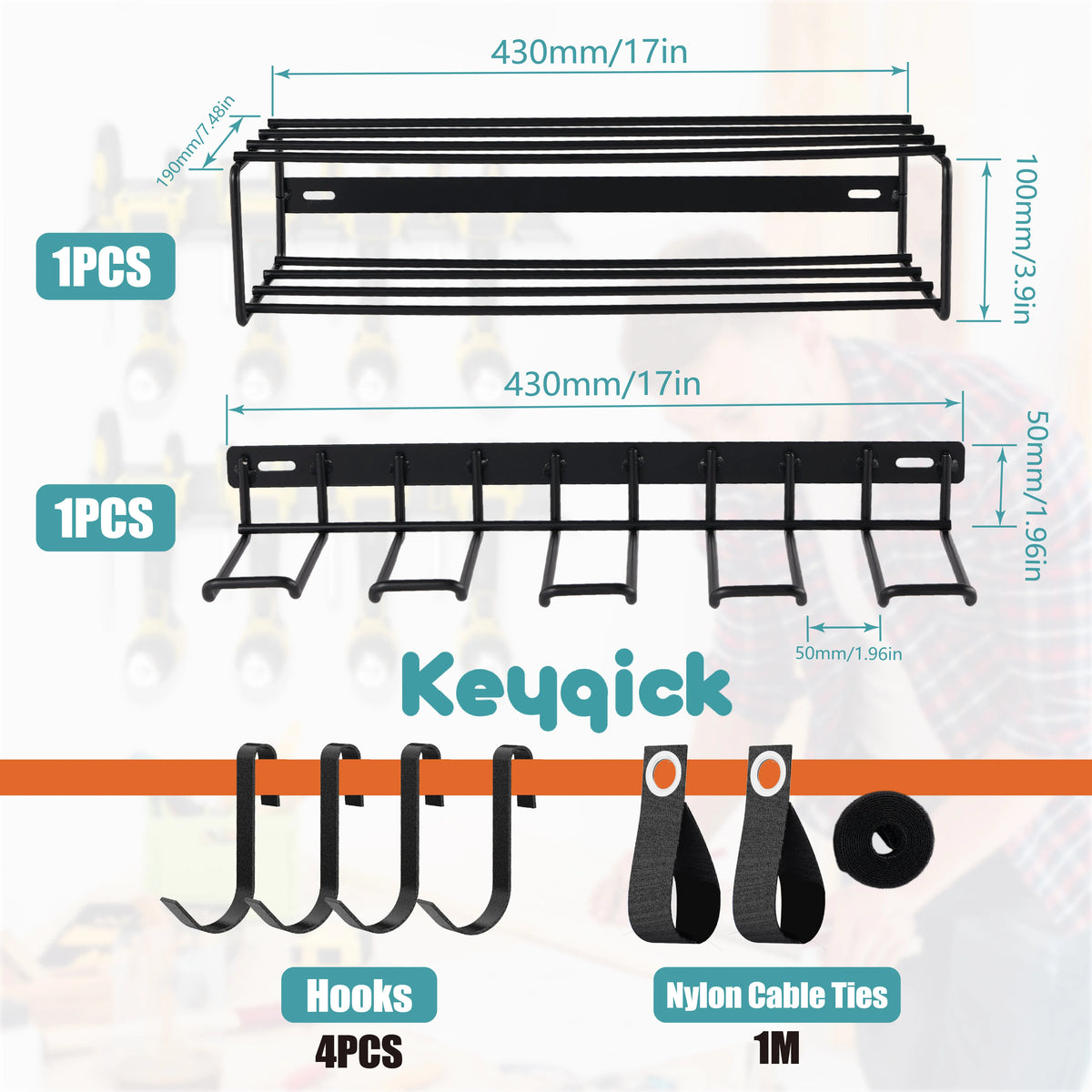 Double Layer Wall Mounted Power Tool Storage Rack