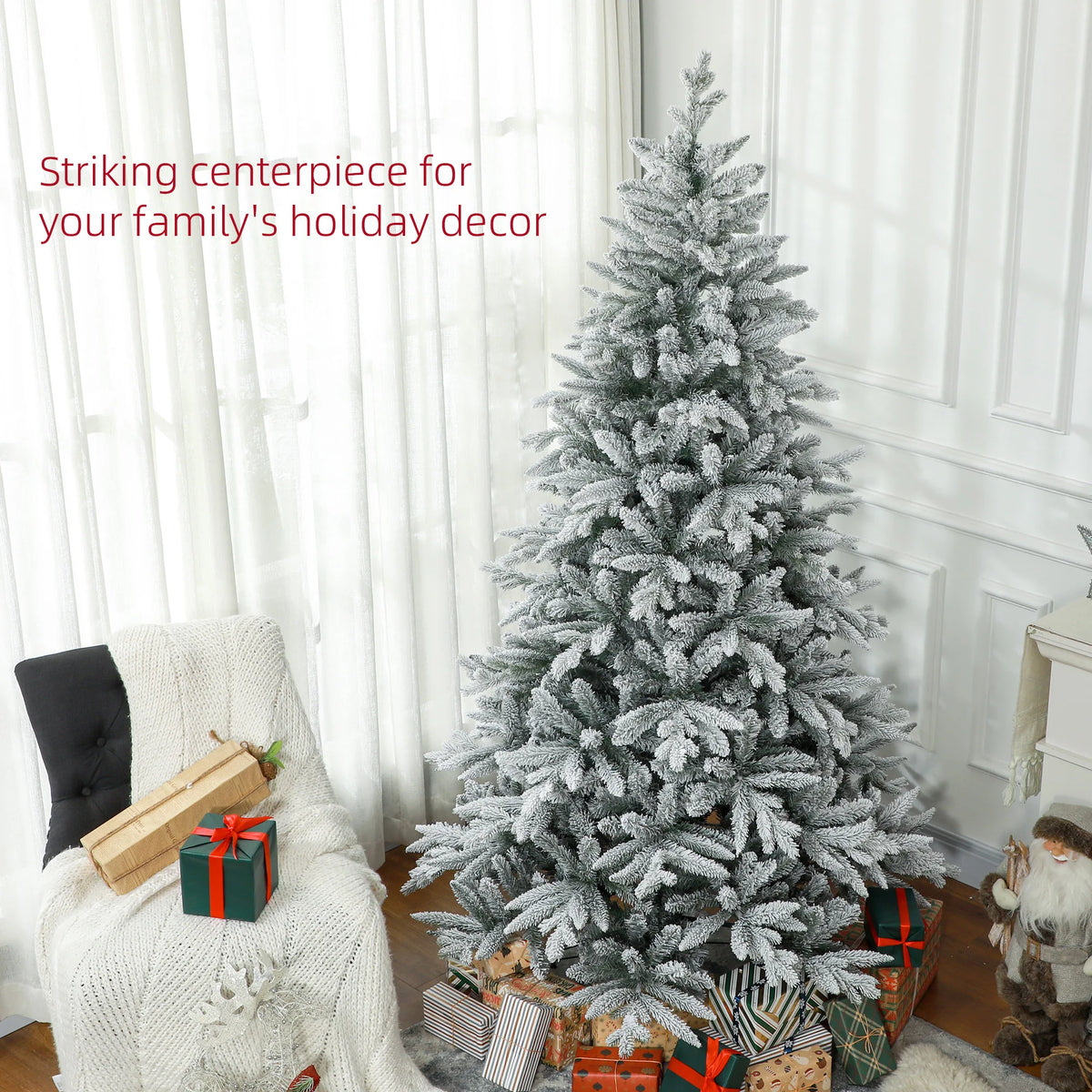 Snow Flocked Artificial Christmas Tree With 1401 Tips And Hinged Sections