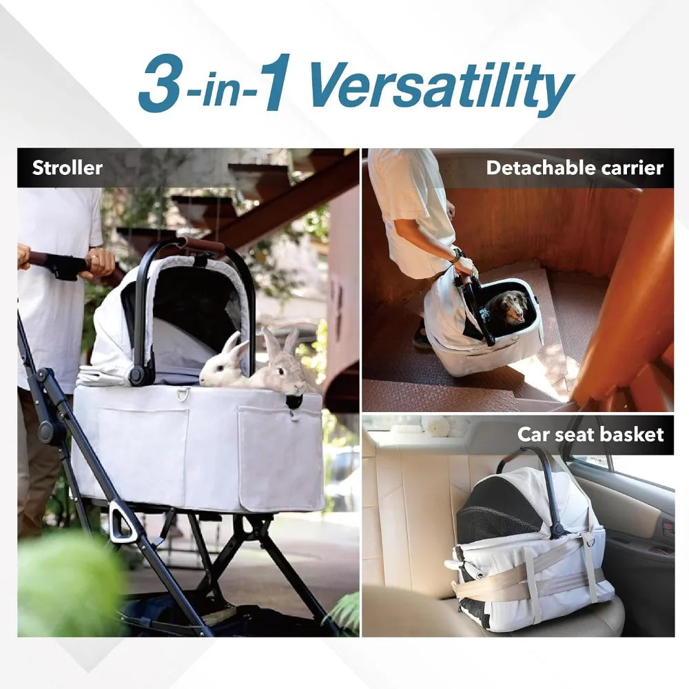 3-in-1 Pet Stroller For Small Dogs And Cats With Dual Opening Canopy