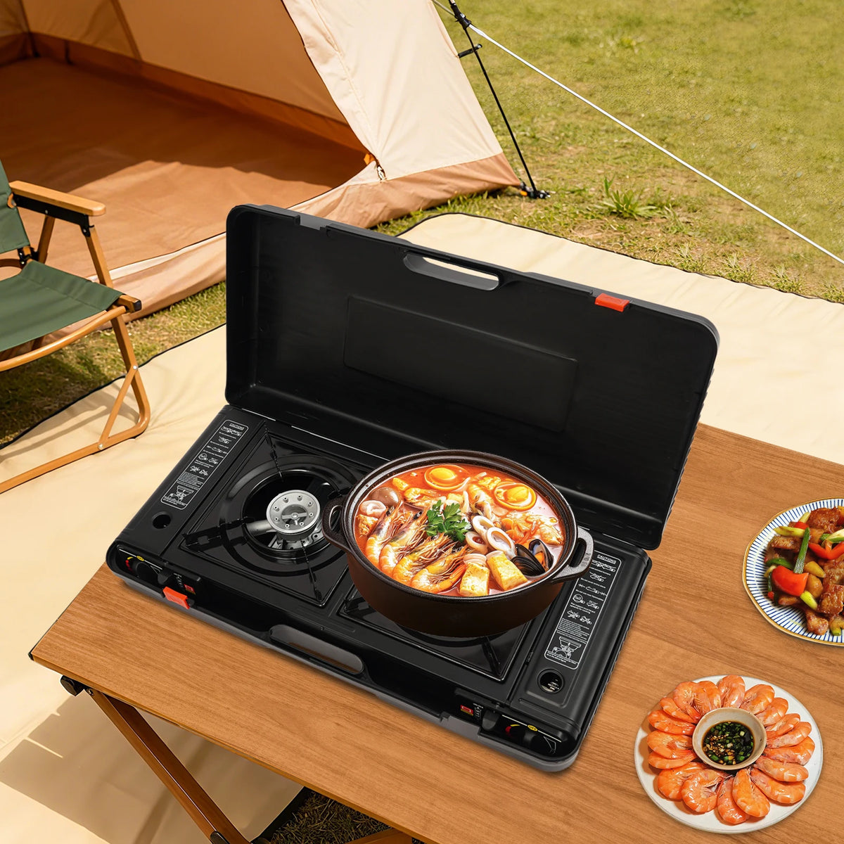 2 Burner Portable Camping Stove With Piezo Ignition For Butane Or LPG