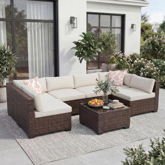 HobbyLane Outdoor Patio Sectional Sofa Set With Ottoman Storage Table