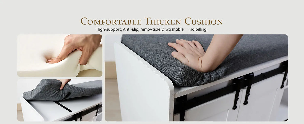 TinyNest Shoe Storage Bench With Linen Cushion Entryway Cabinet