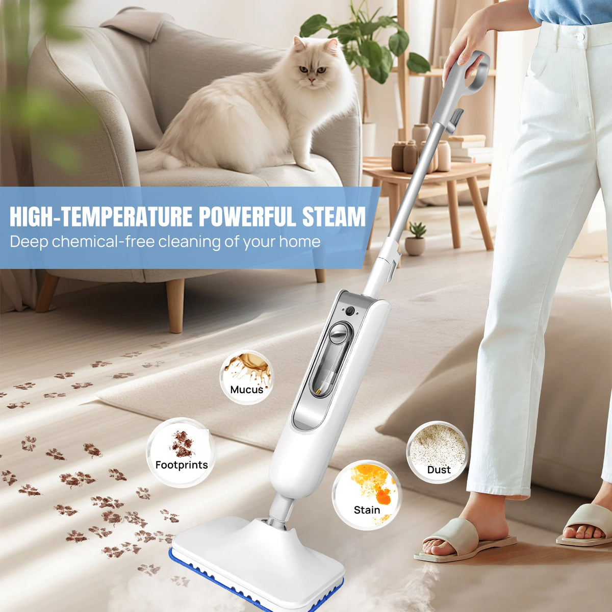 Briefness 1500W Steam Mop Cleaner Removes Bacteria Hardwood Tile Floors