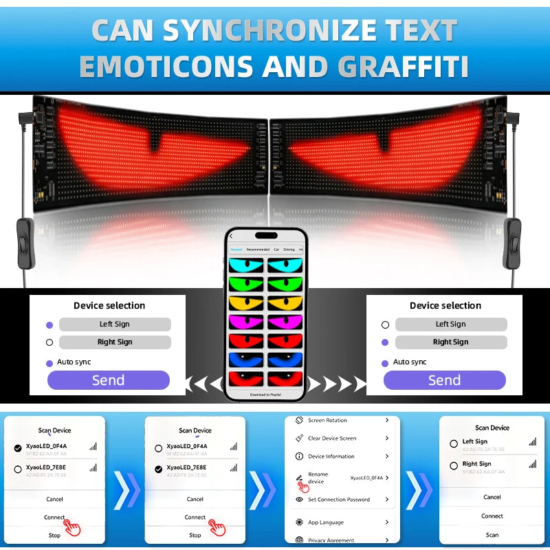 Universal Vehicle LED Devil Eyes Light With Programmable Pixel Panel