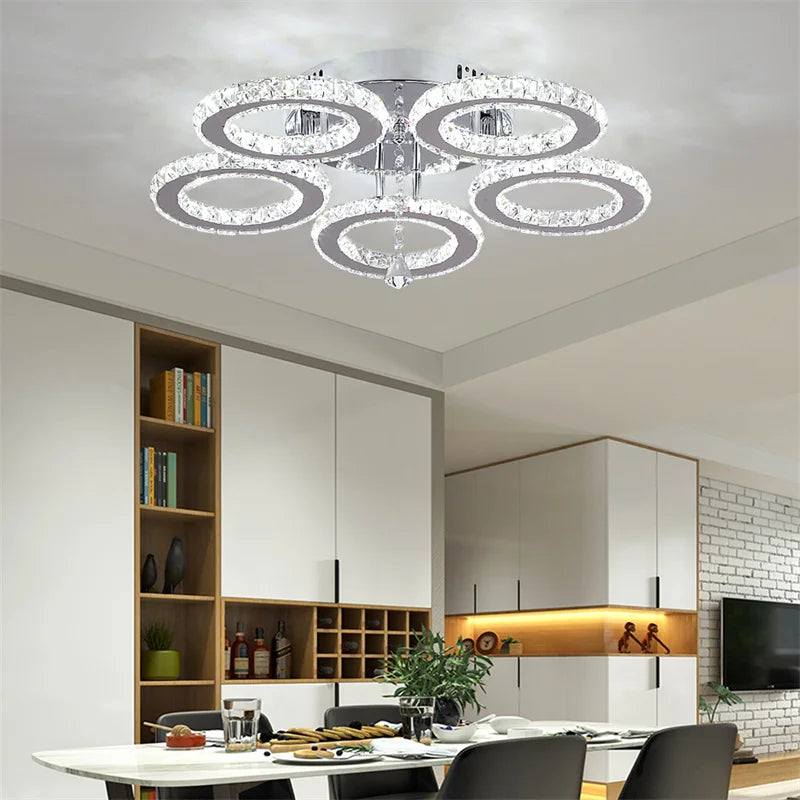 GreeLustr Modern Led Crystal Ring Pendant Light For Living Room