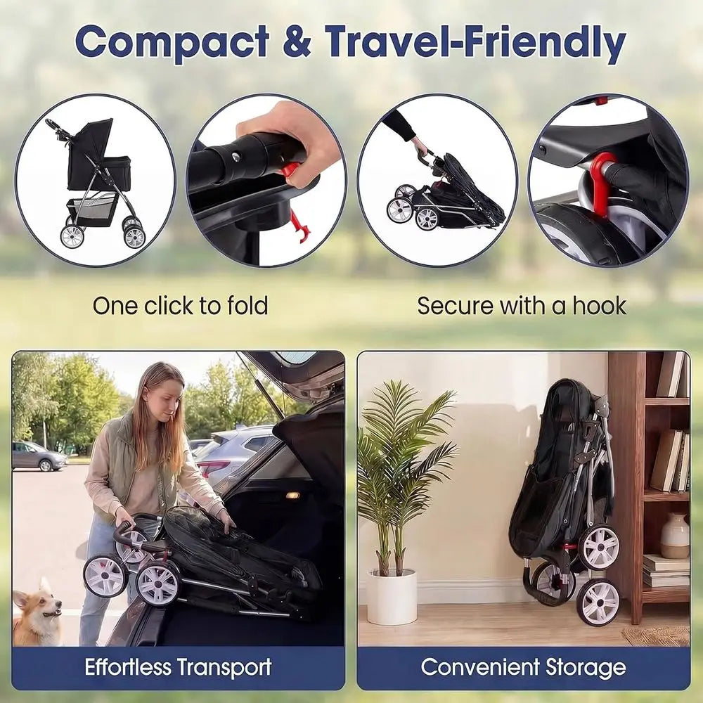 Lightweight Lockable Wheel Pet Stroller For Small Dogs And Cats
