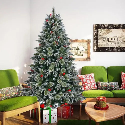 Pre Decorated Snow Frost Artificial Christmas Tree With Berry Branches