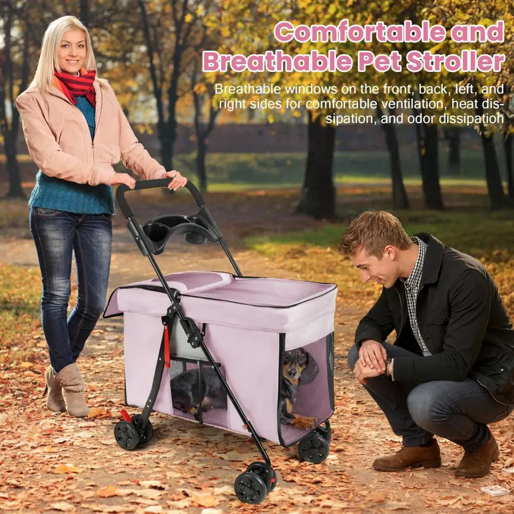 Dog Stroller 360-degree Wheels Foldable Pet Cart 5 Ventilation Windows Removable Tray Outdoor Travel for Small Medium Dogs Cats