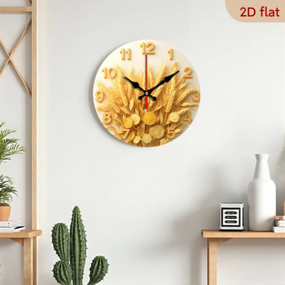 Modern Farmhouse Money Round Wall Clock With Golden Hands