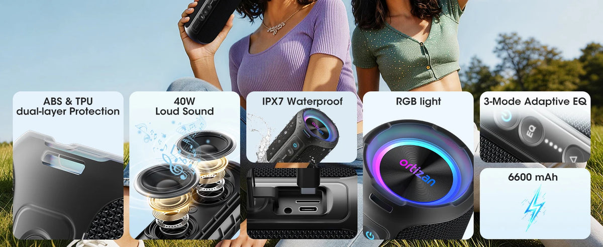 Ortizan Portable Bluetooth Speaker With Deep Bass And RGB Lighting