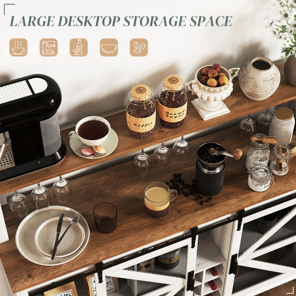 Farmhouse Coffee Bar Cabinet With App Controlled LED Lights